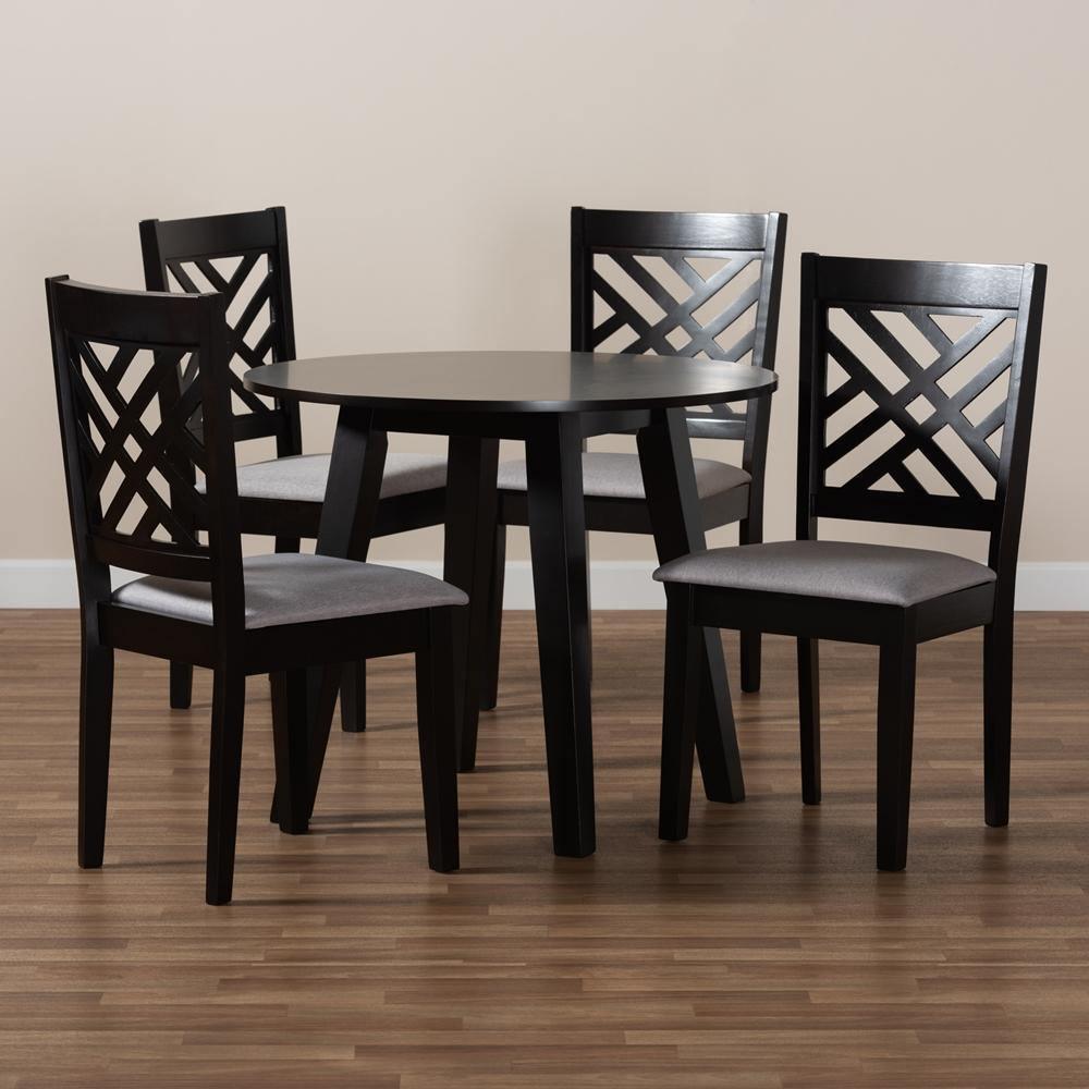 Lilly Modern and Contemporary Grey Fabric Upholstered and Dark Brown Finished Wood 5-Piece Dining Set FredCo