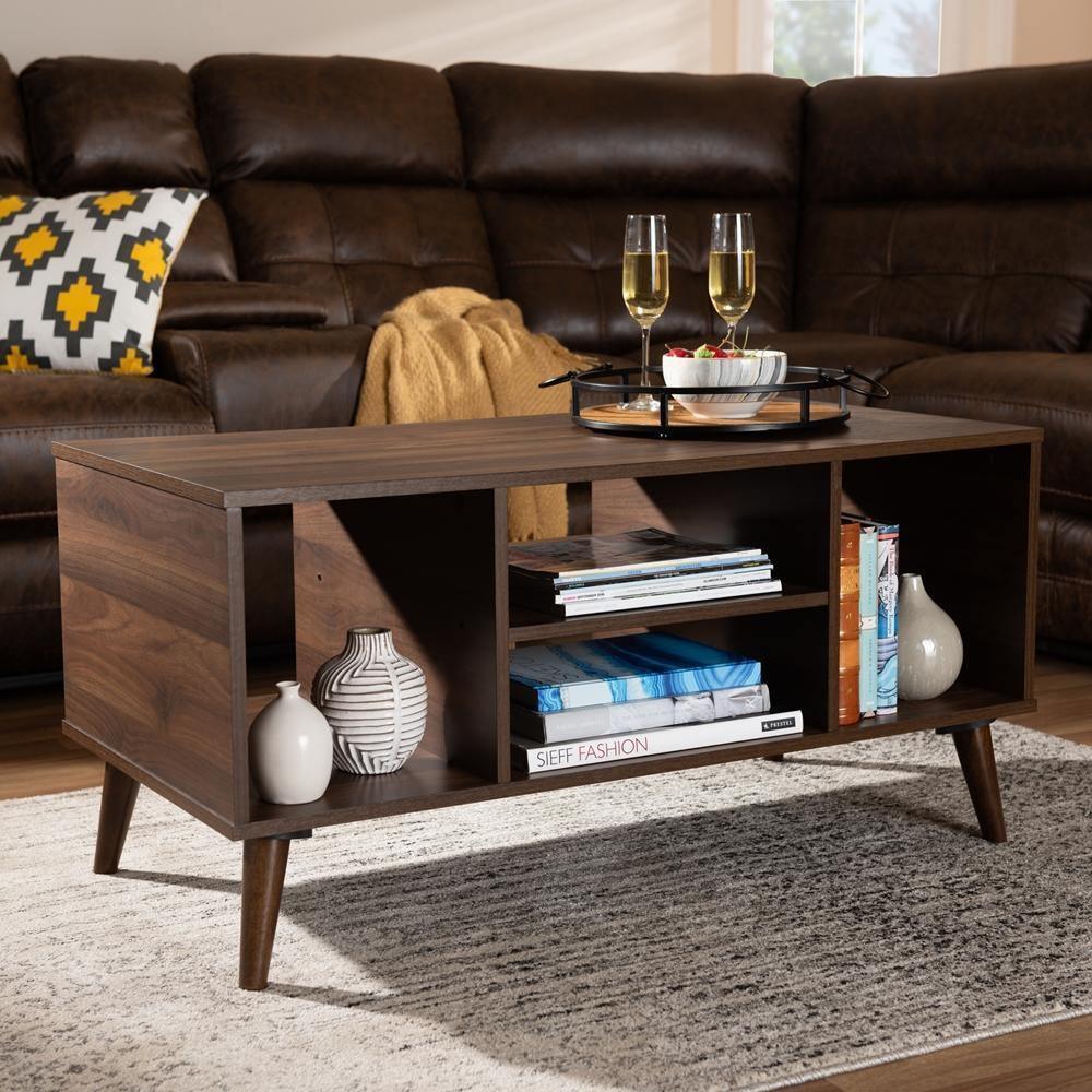 Linas Mid-Century Modern Walnut Finished Coffee Table FredCo