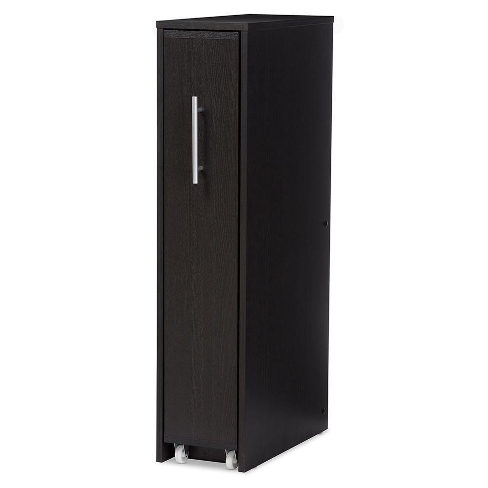 Lindo Dark Brown Wood Bookcase with One Pulled-out Door Shelving Cabinet FredCo