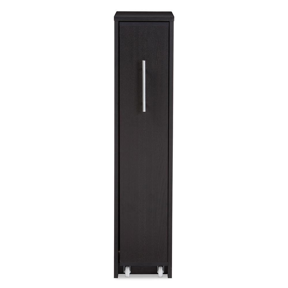 Lindo Dark Brown Wood Bookcase with One Pulled-out Door Shelving Cabinet FredCo