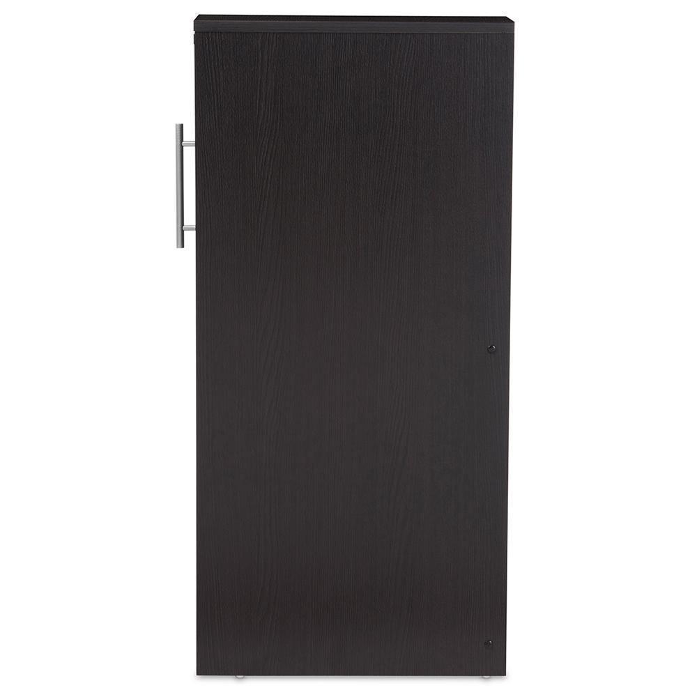 Lindo Dark Brown Wood Bookcase with One Pulled-out Door Shelving Cabinet FredCo