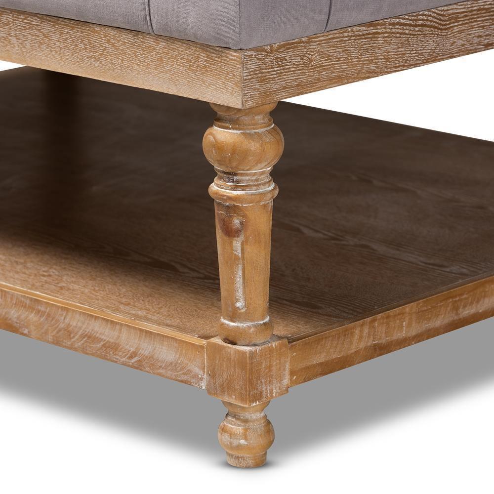 Lindsey Modern and Rustic Grey Linen Fabric Upholstered and Greywashed Wood Cocktail Ottoman FredCo