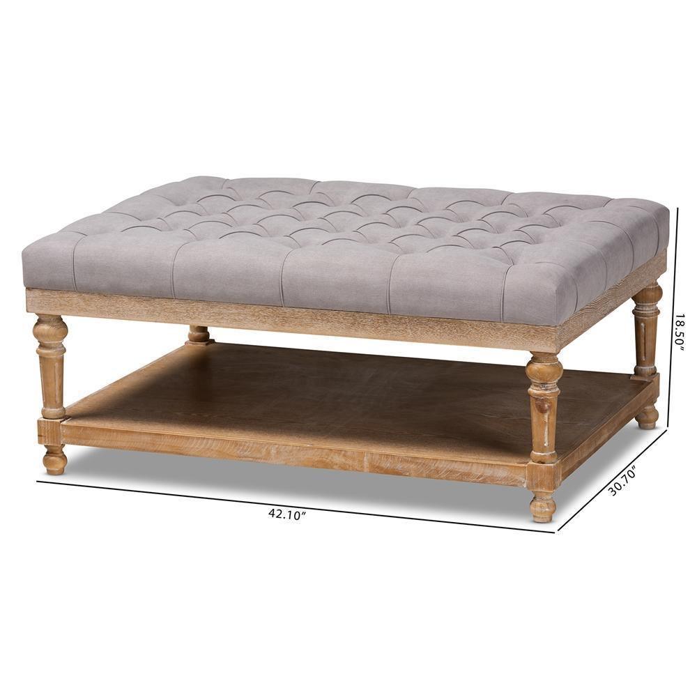 Lindsey Modern and Rustic Grey Linen Fabric Upholstered and Greywashed Wood Cocktail Ottoman FredCo