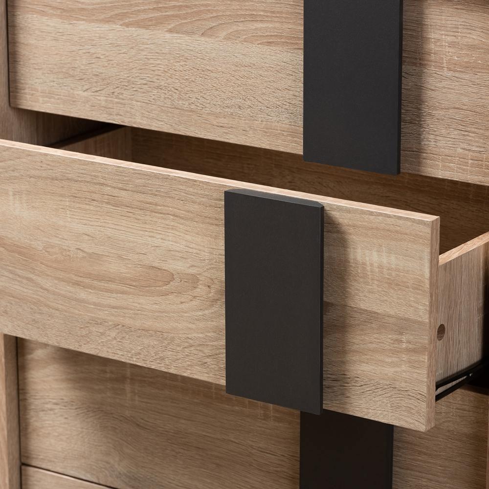 Lisen Mid-Century Modern Light Oak and Grey 5-Drawer Chest FredCo
