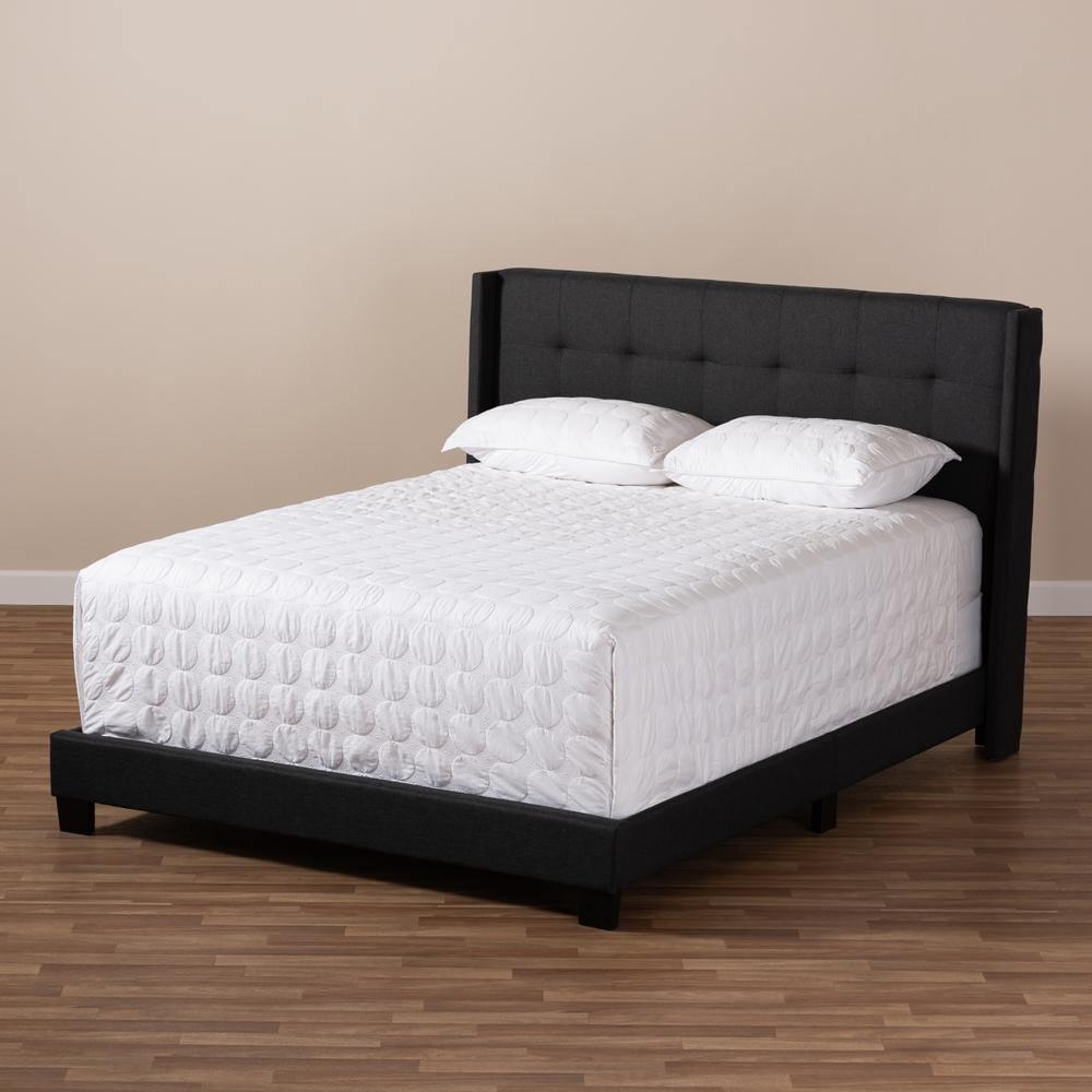Lisette Modern and Contemporary Charcoal Grey Fabric Upholstered Full Size Bed FredCo