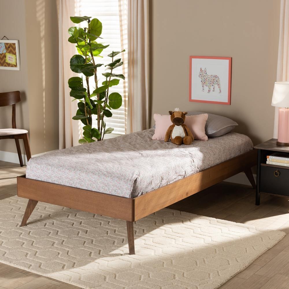 Lissette Mid-Century Modern Ash Walnut Finished Wood Twin Size Platform Bed Frame FredCo