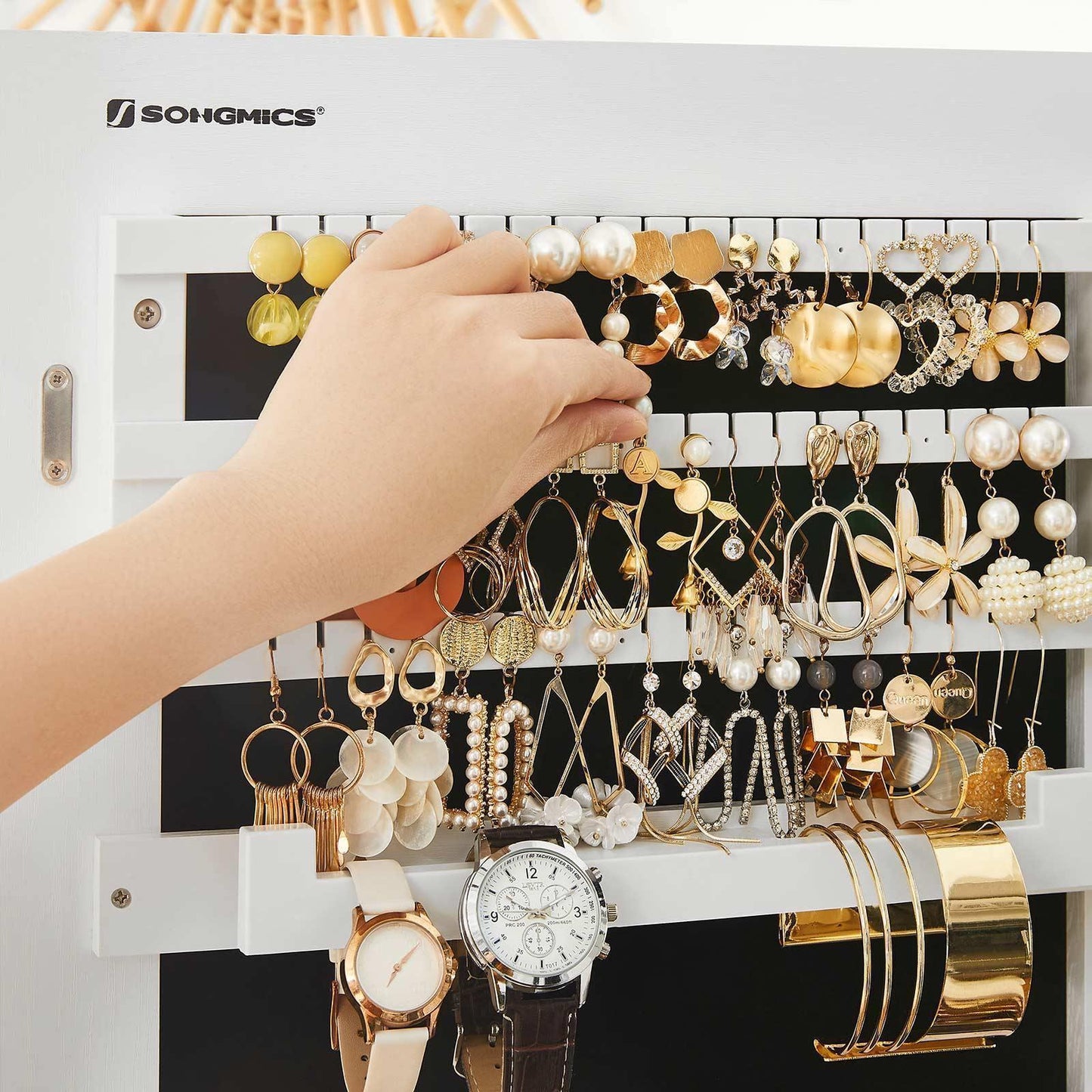 Lockable Jewelry Cabinet Armoire White FredCo