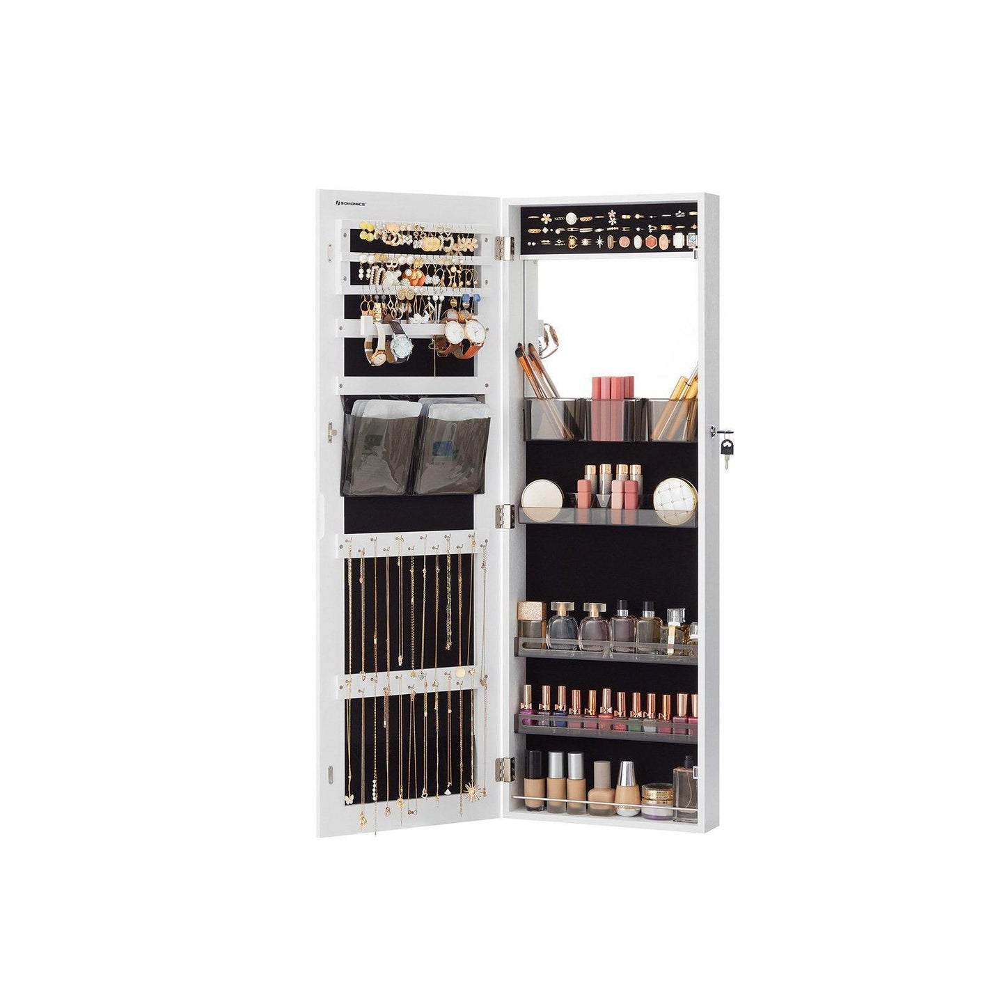Lockable Jewelry Cabinet Armoire White FredCo