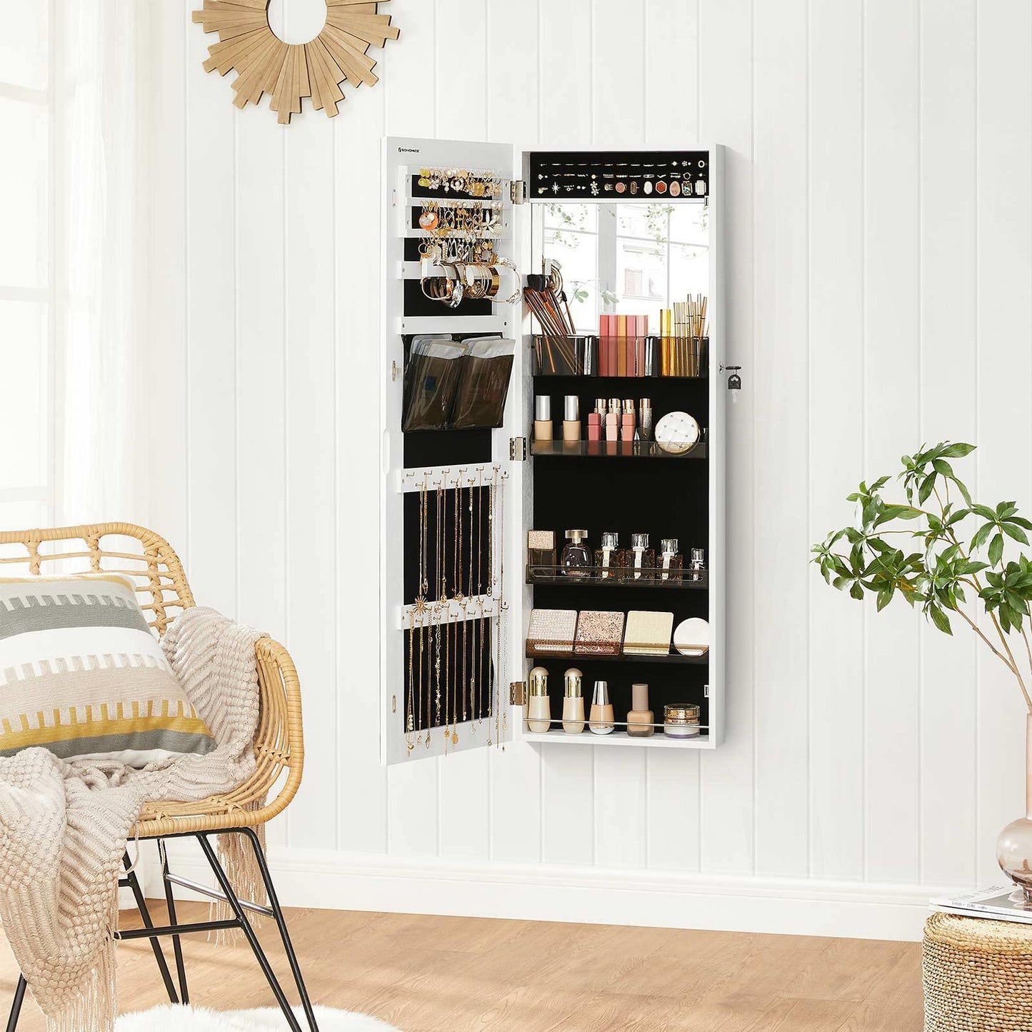 Lockable Jewelry Cabinet Armoire White FredCo