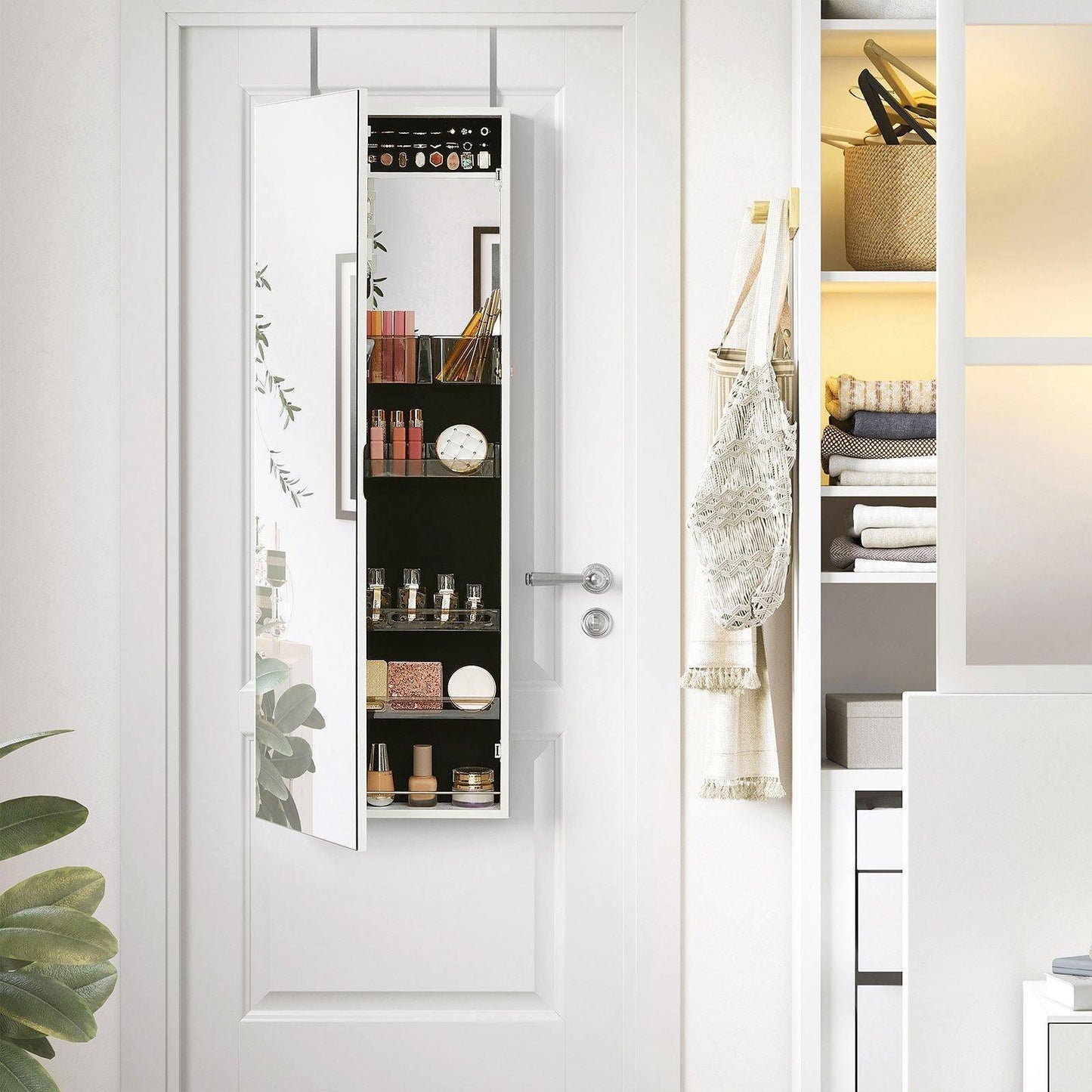 Lockable Jewelry Cabinet Armoire White FredCo