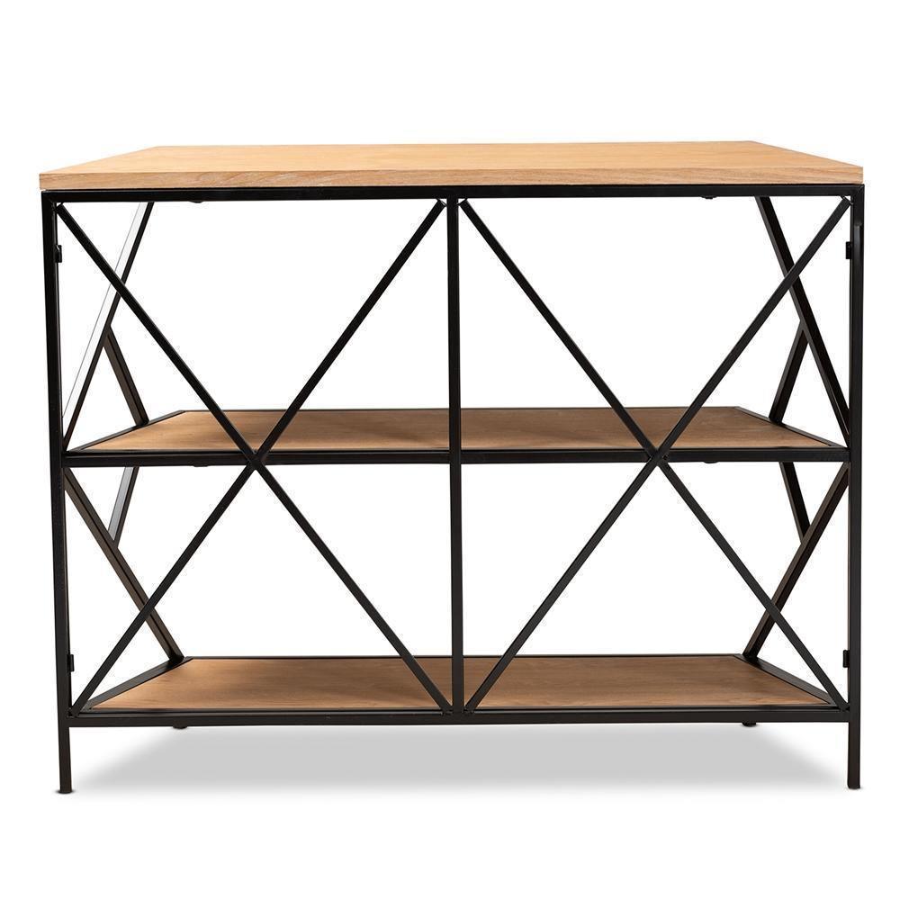 Logan Modern Industrial Walnut Brown Finished Wood and Black Finished Metal 3-Tier Console Table FredCo