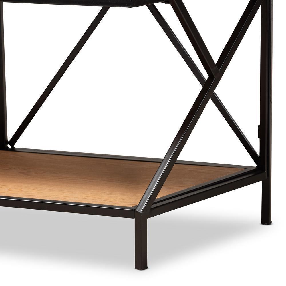 Logan Modern Industrial Walnut Brown Finished Wood and Black Finished Metal 3-Tier Console Table FredCo