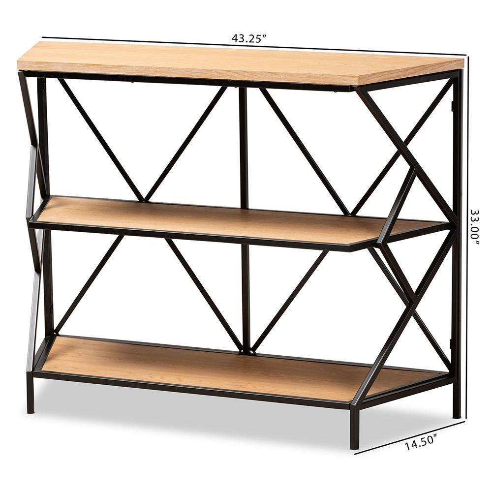 Logan Modern Industrial Walnut Brown Finished Wood and Black Finished Metal 3-Tier Console Table FredCo
