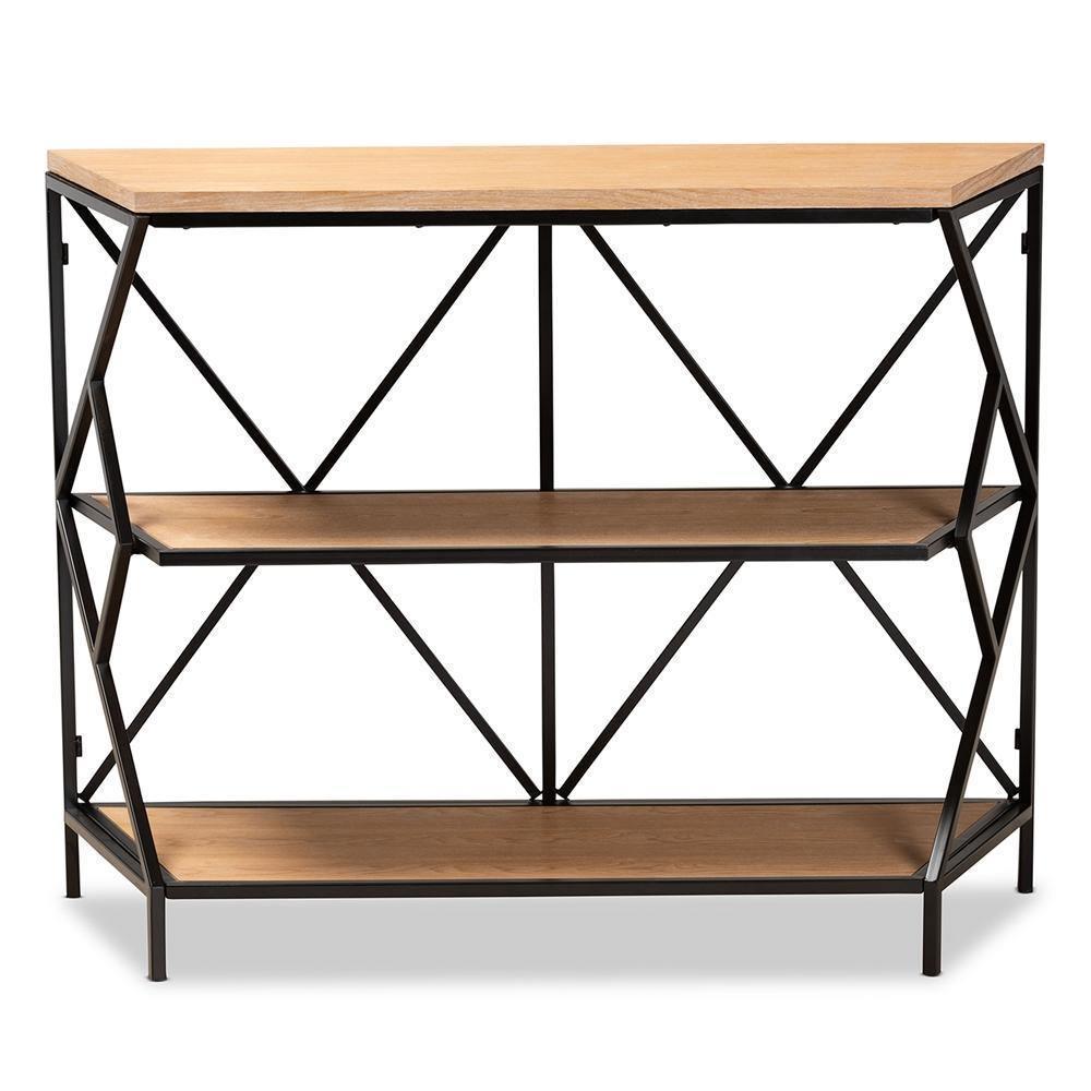 Logan Modern Industrial Walnut Brown Finished Wood and Black Finished Metal 3-Tier Console Table FredCo