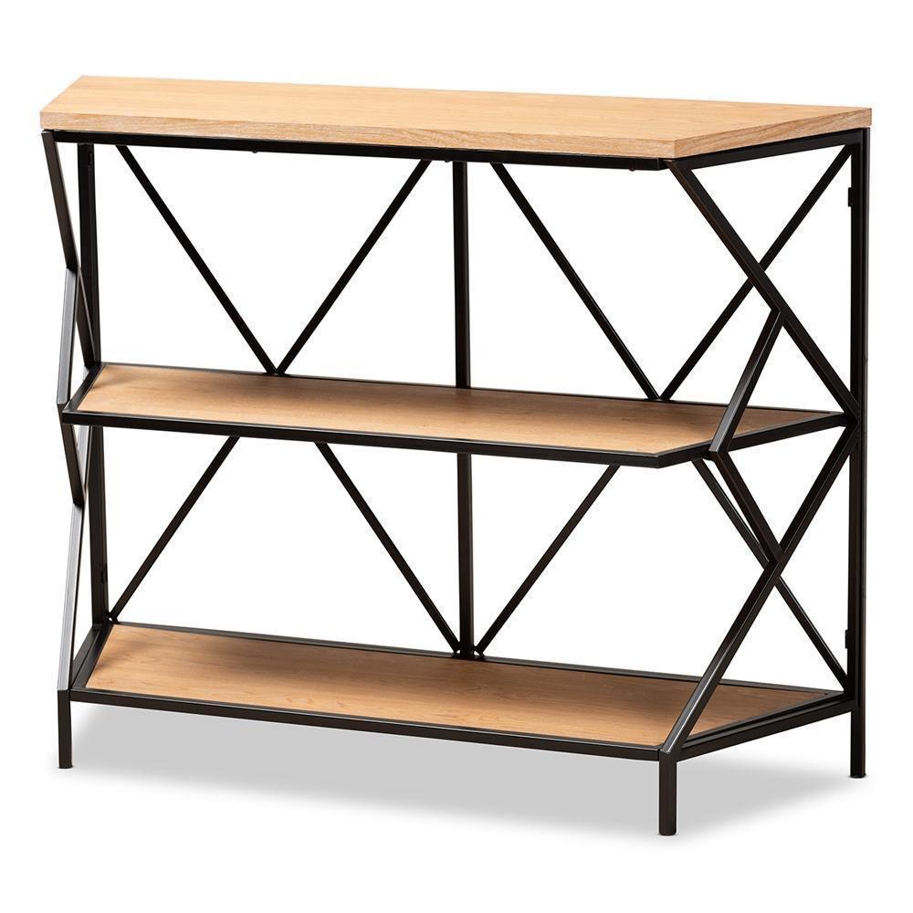 Logan Modern Industrial Walnut Brown Finished Wood and Black Finished Metal 3-Tier Console Table FredCo