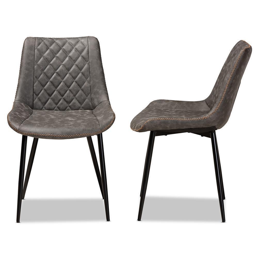 Loire Modern and Contemporary Grey and Brown Faux Leather Upholstered Black Finished 2-Piece Dining Chair Set FredCo
