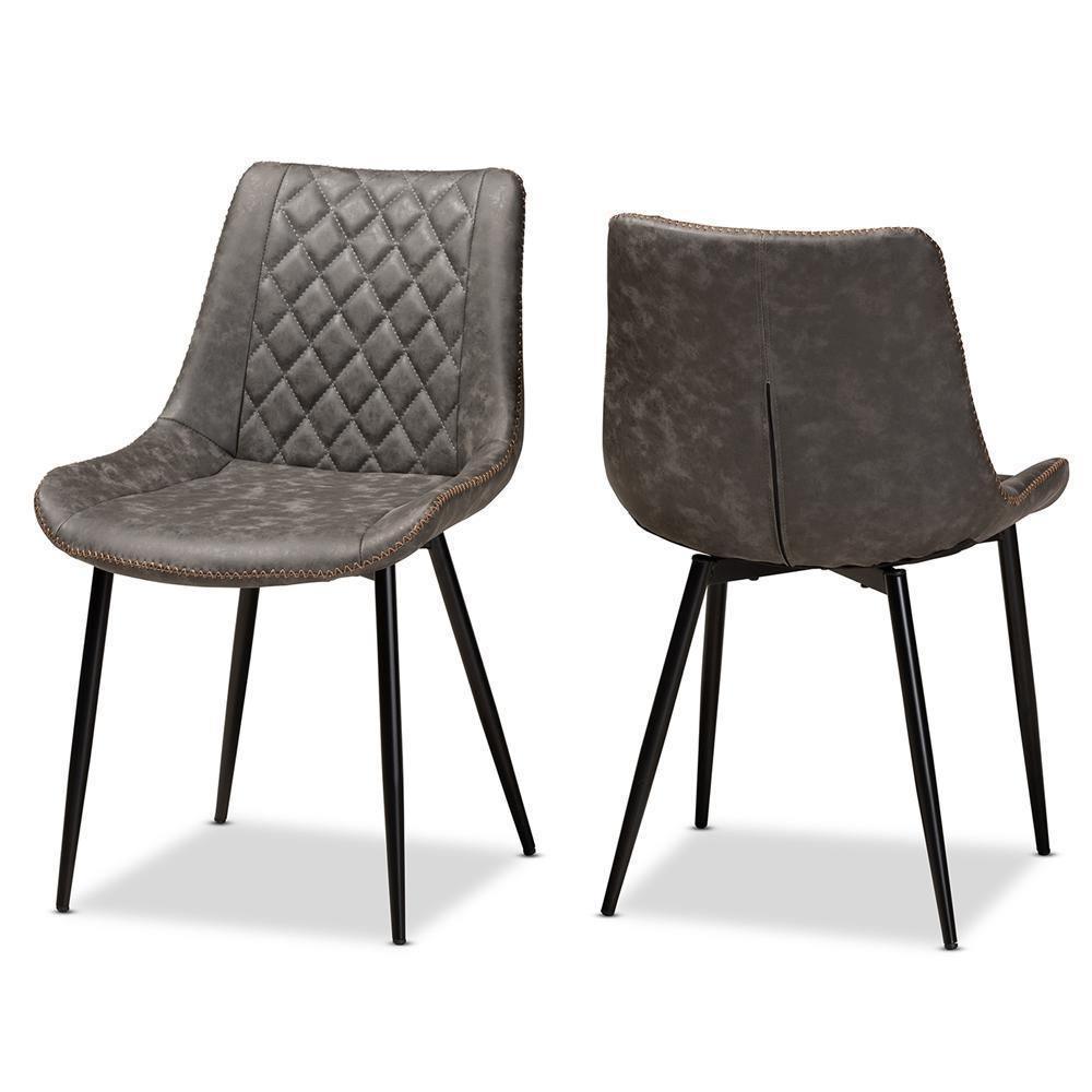 Loire Modern and Contemporary Grey and Brown Faux Leather Upholstered Black Finished 2-Piece Dining Chair Set FredCo