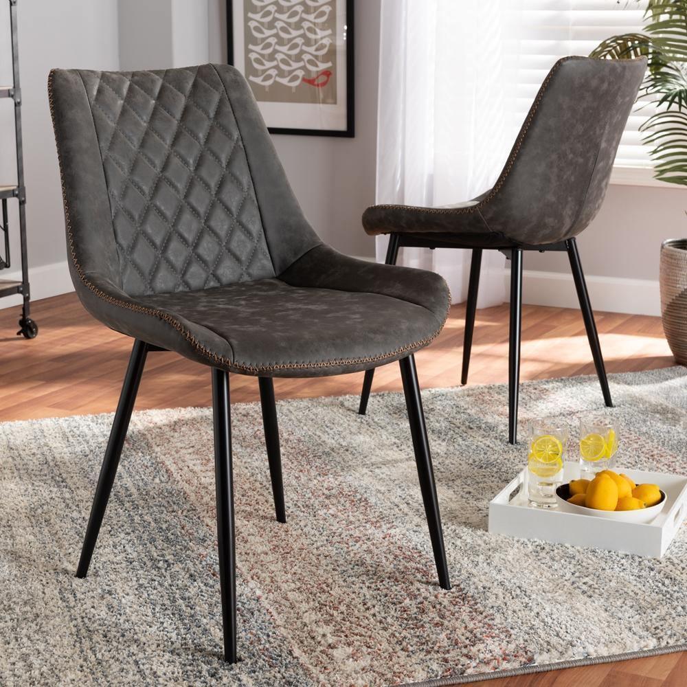 Loire Modern and Contemporary Grey and Brown Faux Leather Upholstered Black Finished 2-Piece Dining Chair Set FredCo