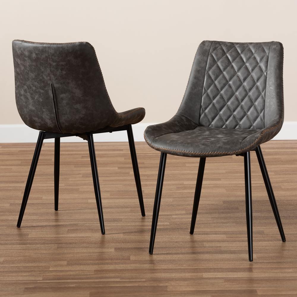 Loire Modern and Contemporary Grey and Brown Faux Leather Upholstered Black Finished 2-Piece Dining Chair Set FredCo