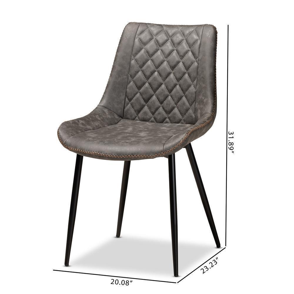Loire Modern and Contemporary Grey and Brown Faux Leather Upholstered Black Finished 2-Piece Dining Chair Set FredCo