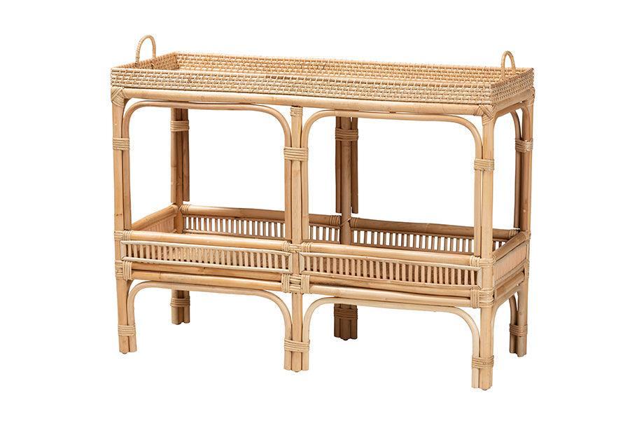 Lombok Modern Bohemian Natural Brown Rattan Console Table FredCo