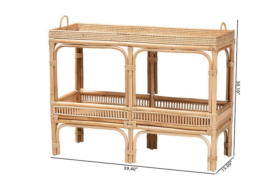 Lombok Modern Bohemian Natural Brown Rattan Console Table FredCo