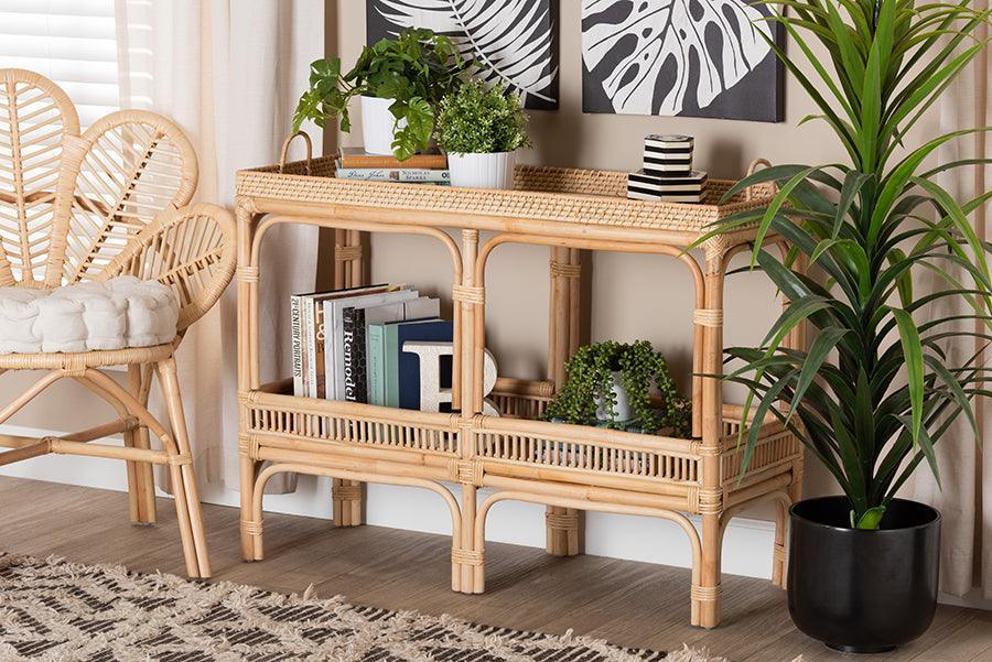 Lombok Modern Bohemian Natural Brown Rattan Console Table FredCo