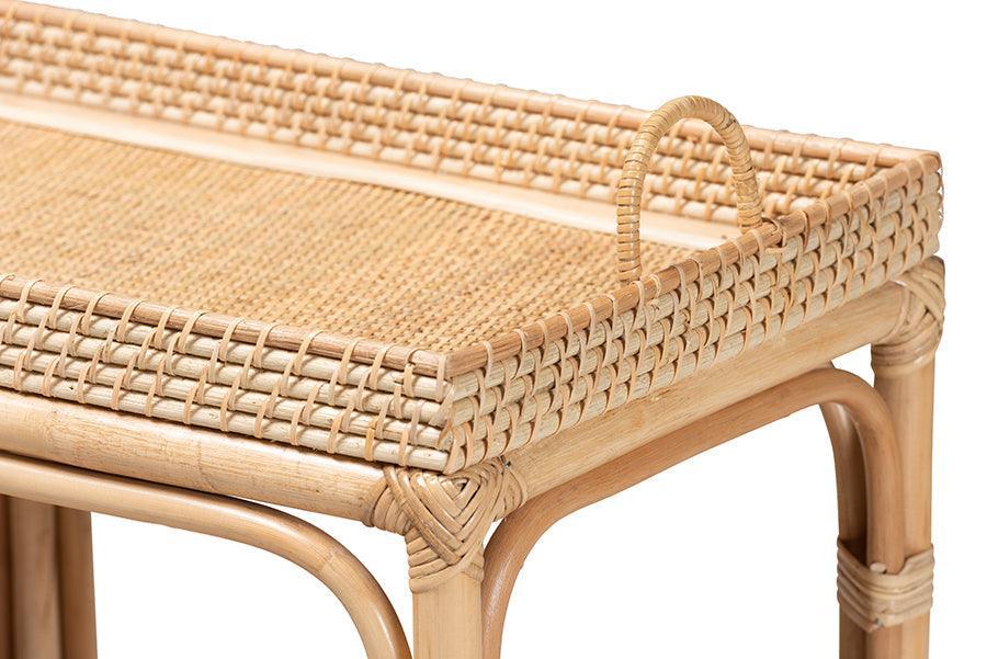 Lombok Modern Bohemian Natural Brown Rattan Console Table FredCo