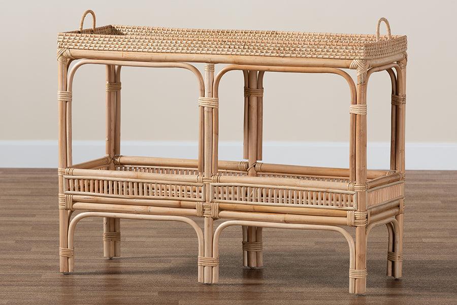 Lombok Modern Bohemian Natural Brown Rattan Console Table FredCo