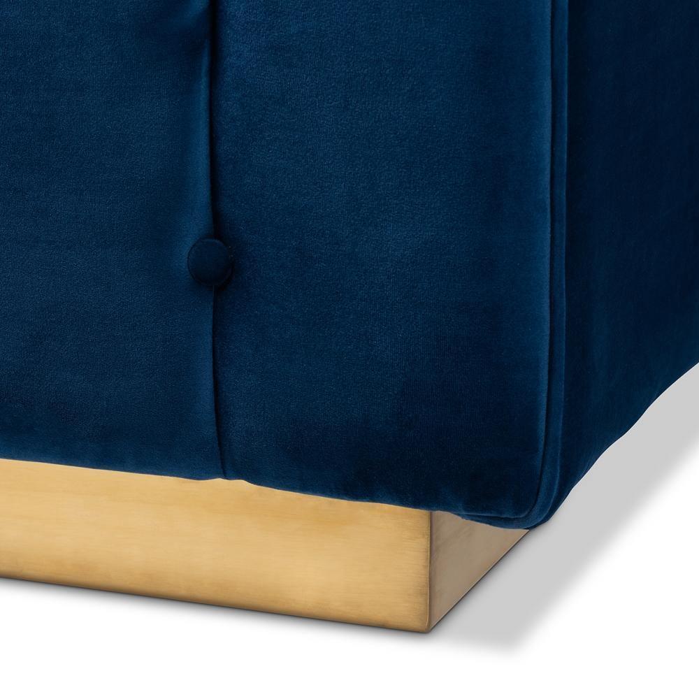 Loreto Glam and Luxe Navy Blue Velvet Fabric Upholstered Brushed Gold Finished Sofa FredCo