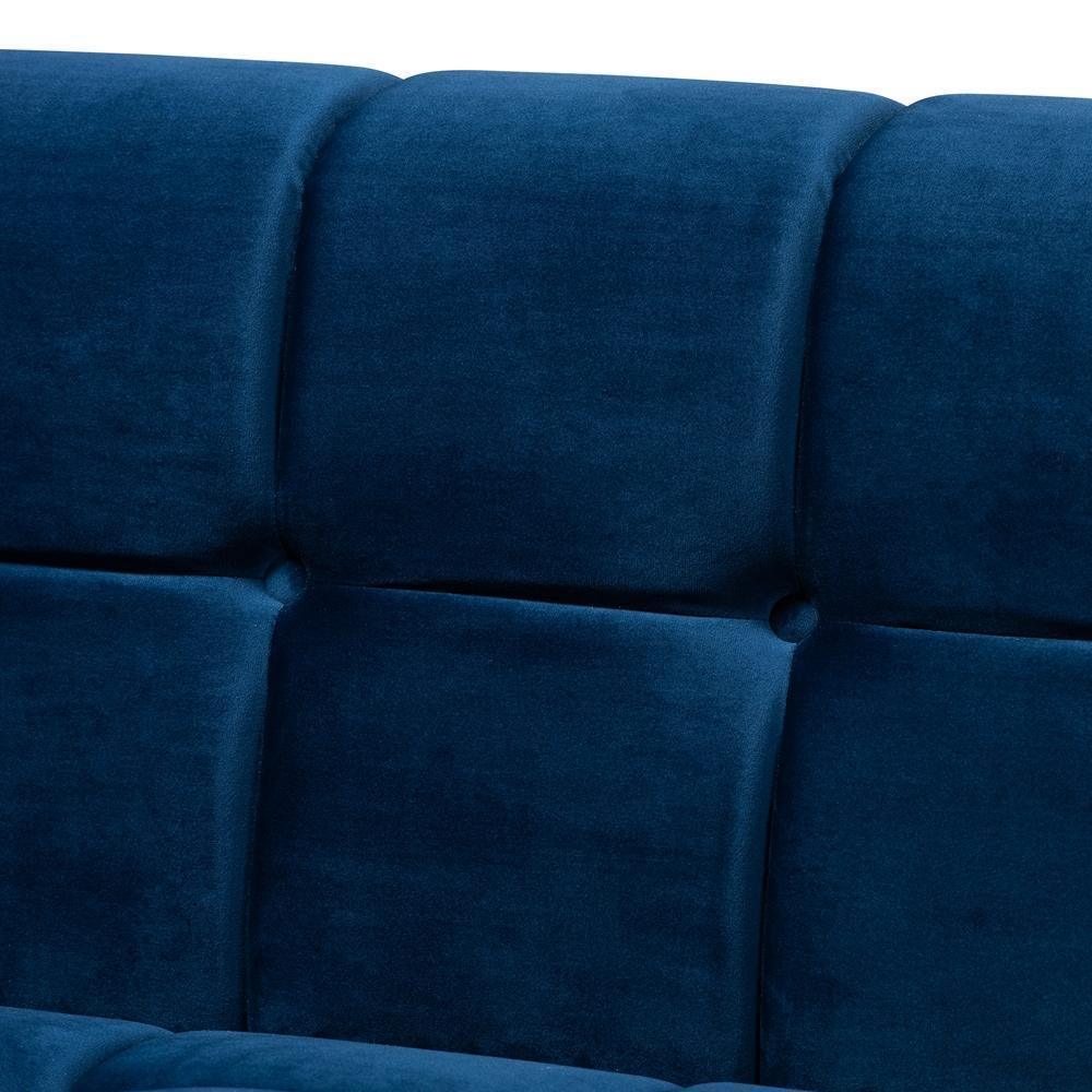 Loreto Glam and Luxe Navy Blue Velvet Fabric Upholstered Brushed Gold Finished Sofa FredCo