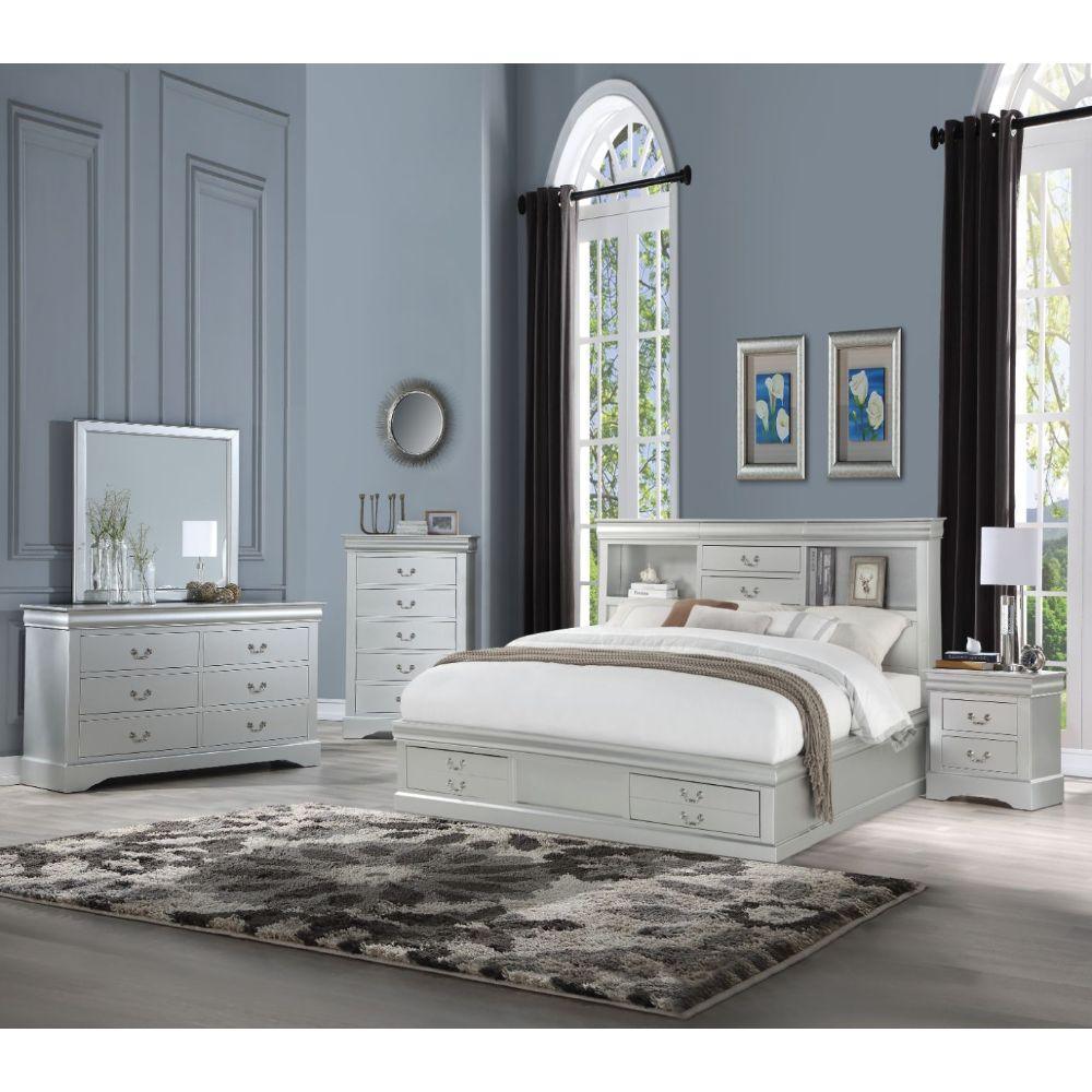Louis Philippe III Queen Bed w/Storage Platinum FredCo