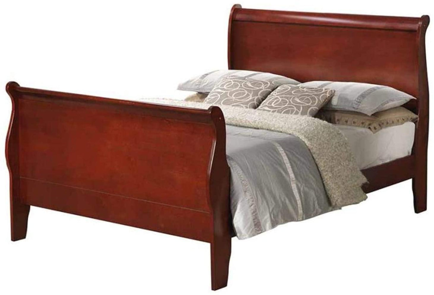 Louis Philippe Queen Sleigh Panel Bed Red Brown FredCo