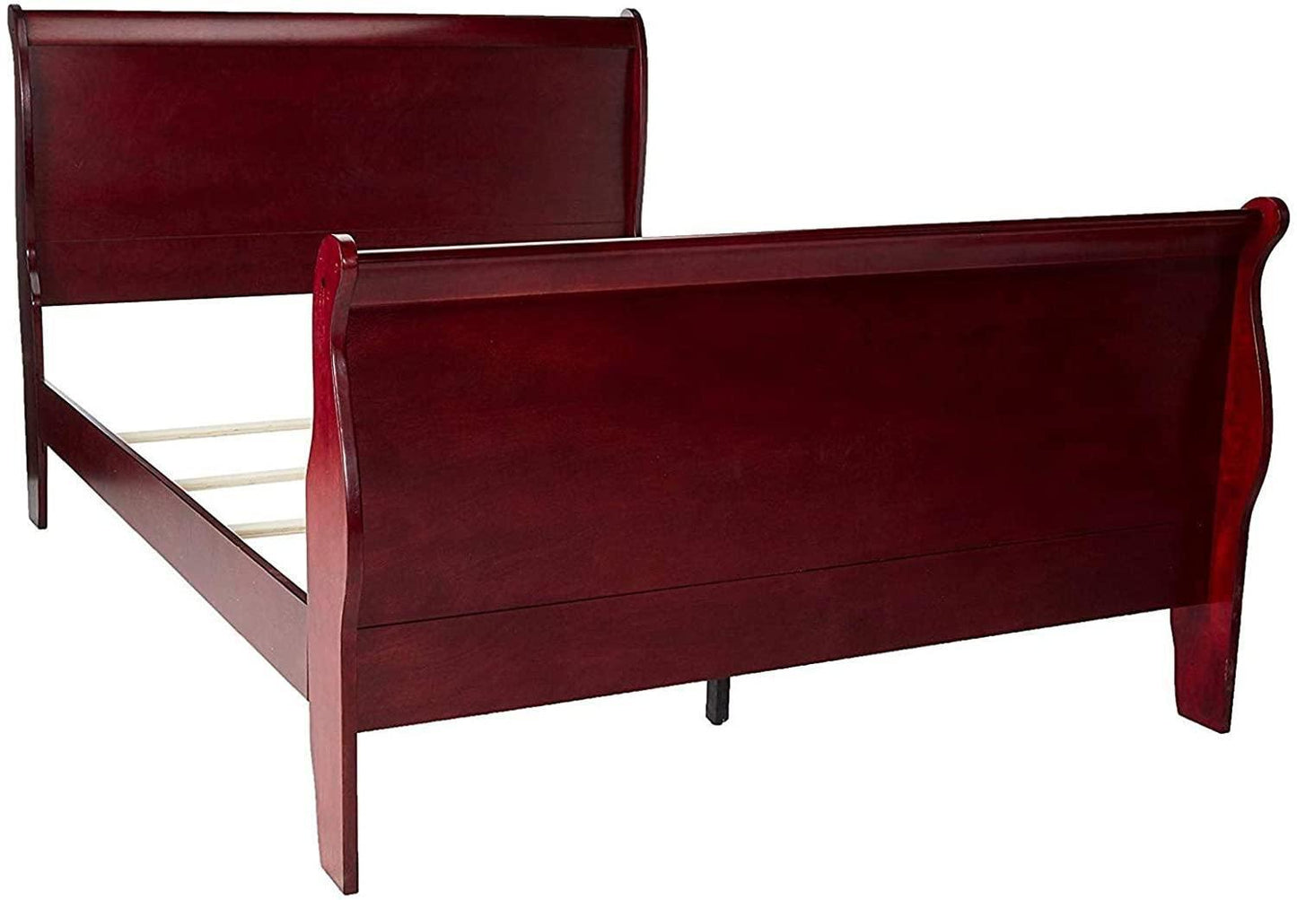 Louis Philippe Queen Sleigh Panel Bed Red Brown FredCo