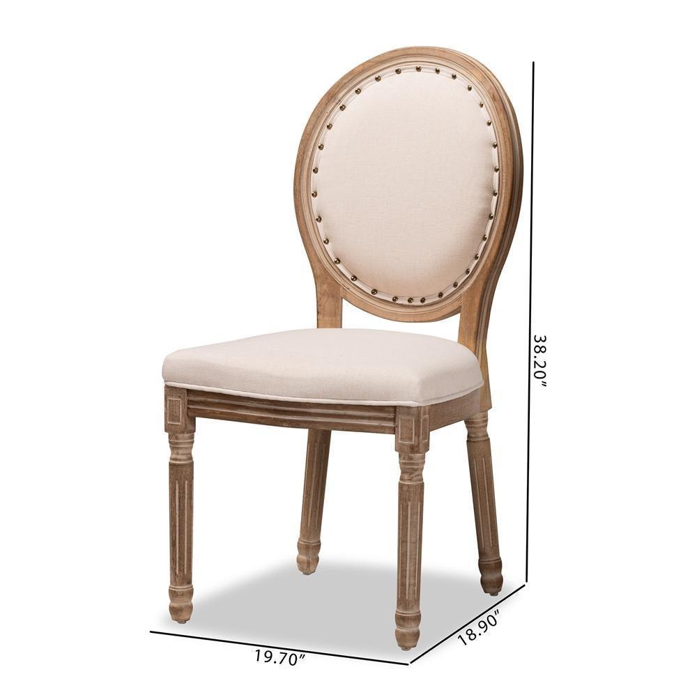 Louis Traditional French Inspired Beige Fabric Upholstered and Antique Brown Finished Wood 2-Piece Dining Chair Set FredCo