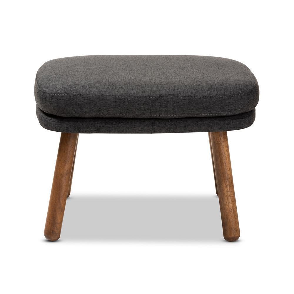 Lovise Mid-Century Modern Dark Grey Fabric Upholstered Walnut Brown Finished Wood Ottoman FredCo