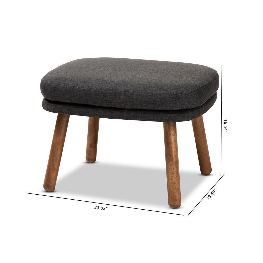 Lovise Mid-Century Modern Dark Grey Fabric Upholstered Walnut Brown Finished Wood Ottoman FredCo