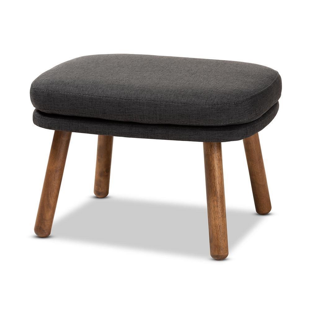 Lovise Mid-Century Modern Dark Grey Fabric Upholstered Walnut Brown Finished Wood Ottoman FredCo