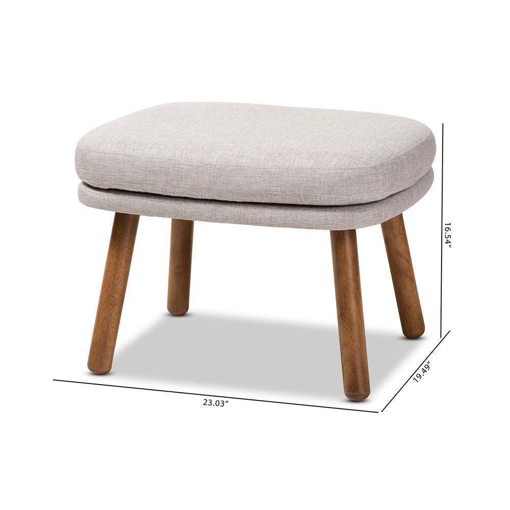 Lovise Mid-Century Modern Greyish Beige Fabric Upholstered Walnut Brown Finished Wood Ottoman FredCo