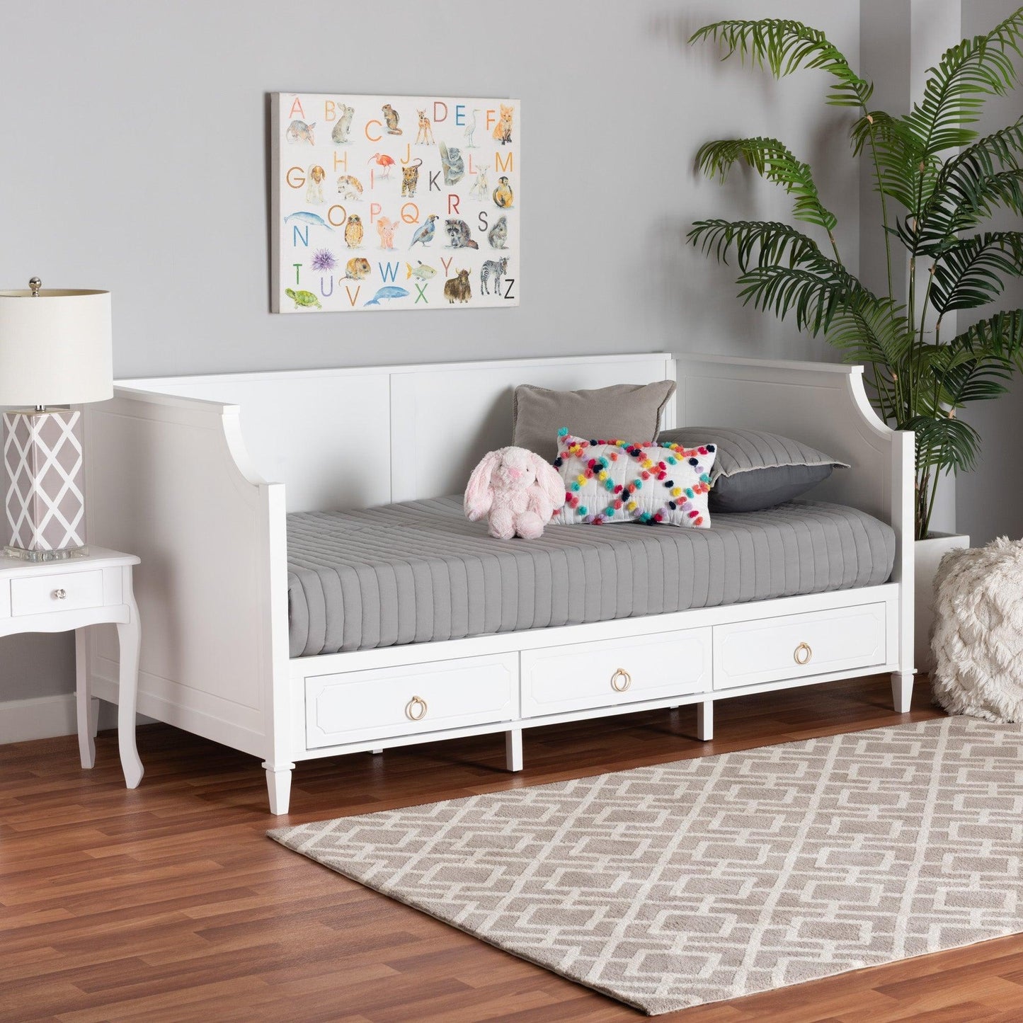 Lowri Classic and Traditional White Finished Wood Twin Size 3-Drawer Daybed FredCo