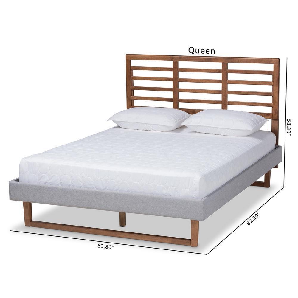 Luciana Modern and Contemporary Light Grey Fabric Upholstered and Ash Walnut Brown Finished Wood King Size Platform Bed FredCo
