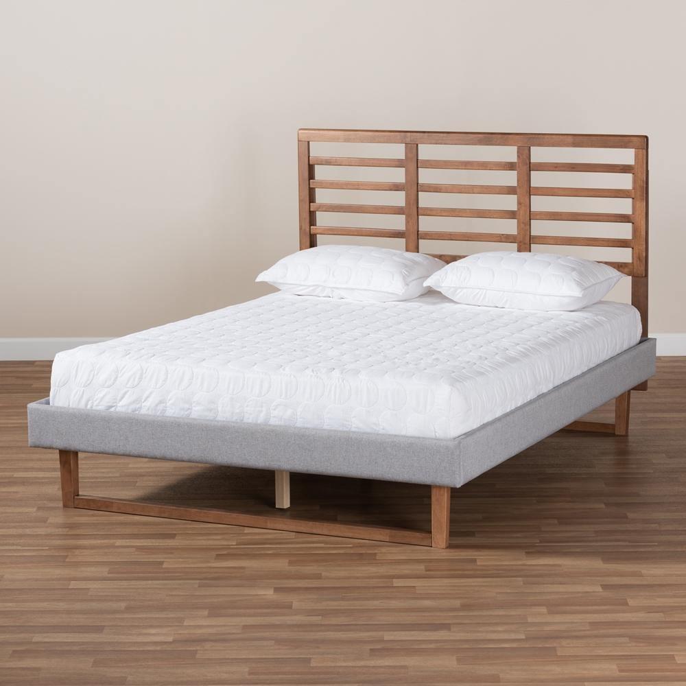 Luciana Modern and Contemporary Light Grey Fabric Upholstered and Ash Walnut Brown Finished Wood King Size Platform Bed FredCo