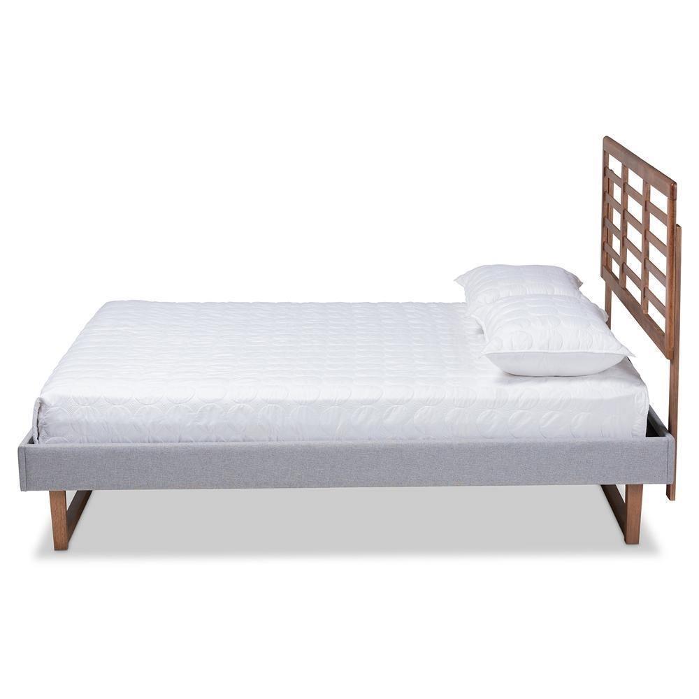 Luciana Modern and Contemporary Light Grey Fabric Upholstered and Ash Walnut Brown Finished Wood King Size Platform Bed FredCo