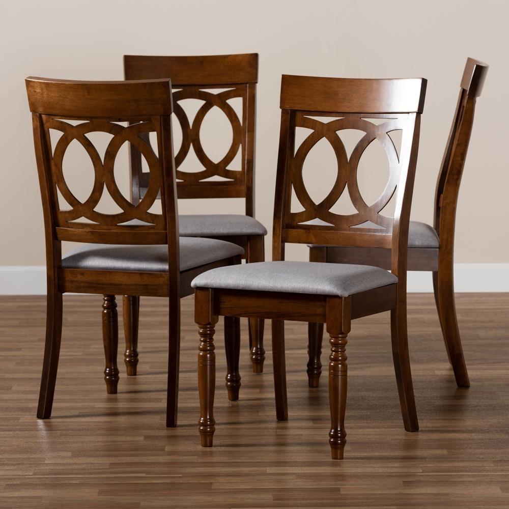Lucie Modern and Contemporary Grey Fabric Upholstered and Walnut Brown Finished Wood 4-Piece Dining Chair Set FredCo