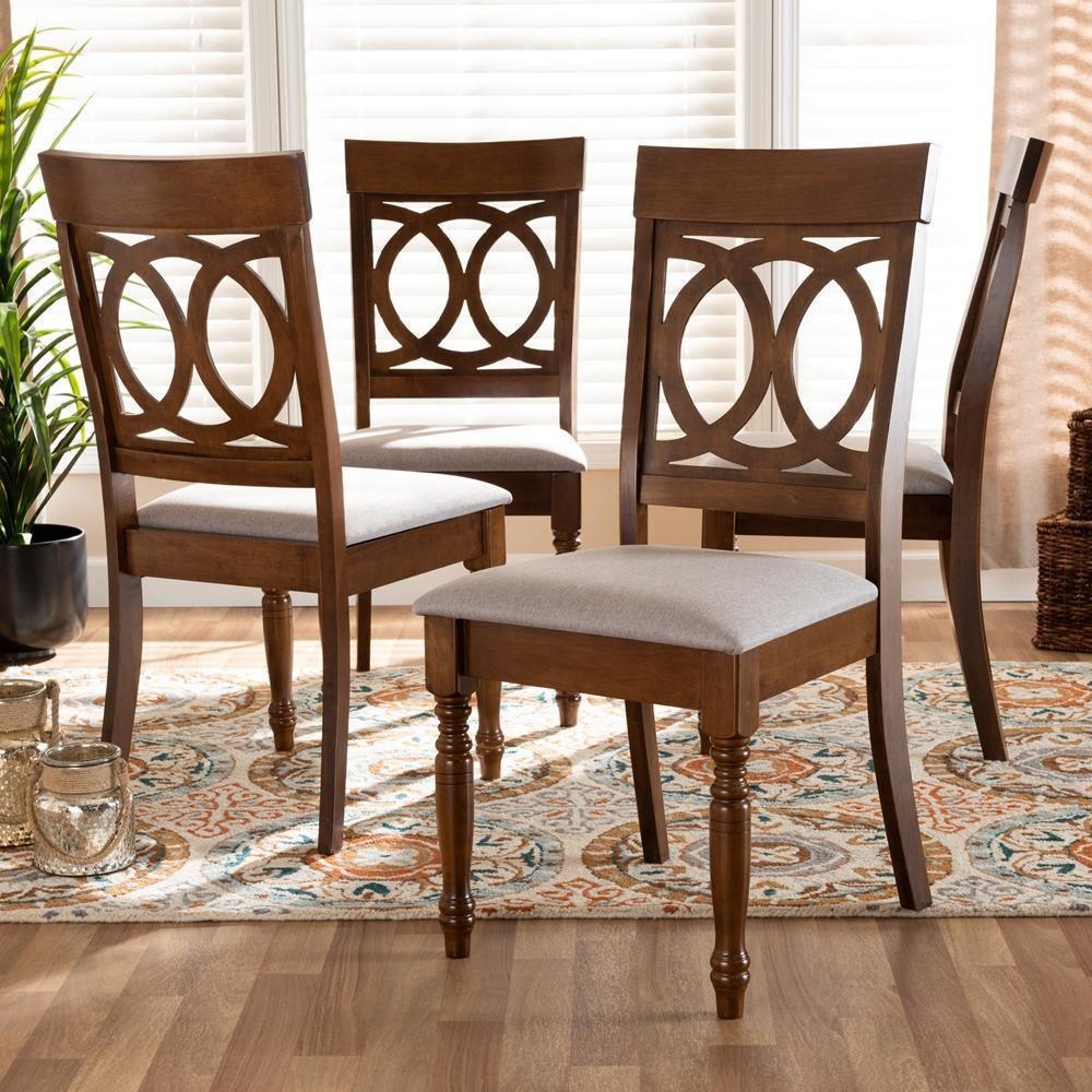Lucie Modern and Contemporary Grey Fabric Upholstered and Walnut Brown Finished Wood 4-Piece Dining Chair Set FredCo