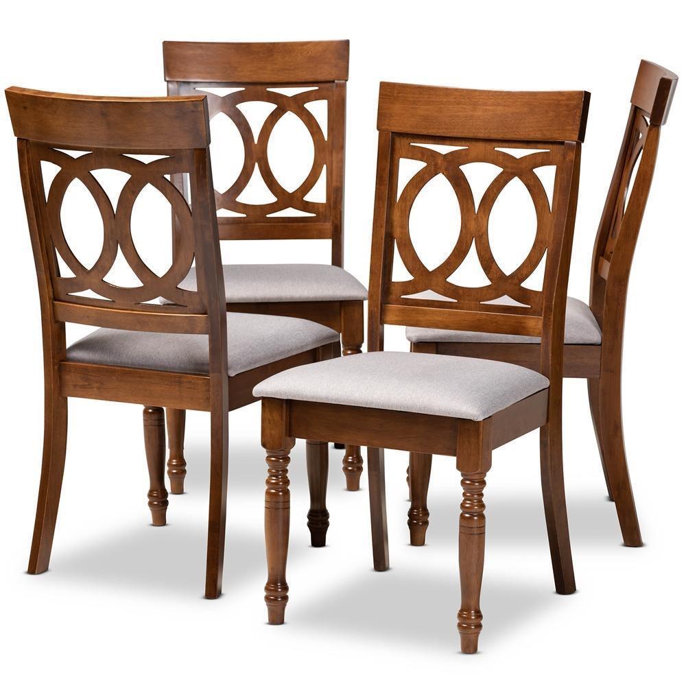 Lucie Modern and Contemporary Grey Fabric Upholstered and Walnut Brown Finished Wood 4-Piece Dining Chair Set FredCo