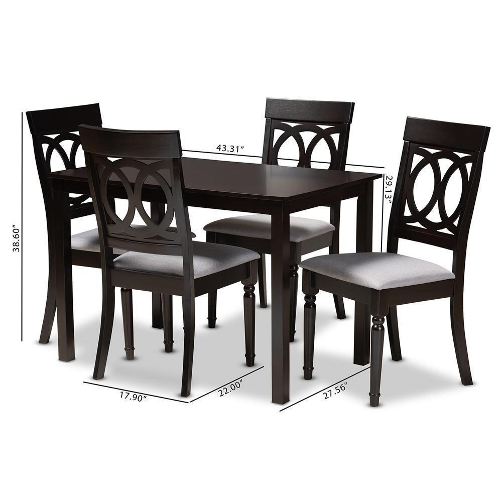Lucie Modern and Contemporary Grey Fabric Upholstered Espresso Brown Finished 5-Piece Wood Dining Set FredCo
