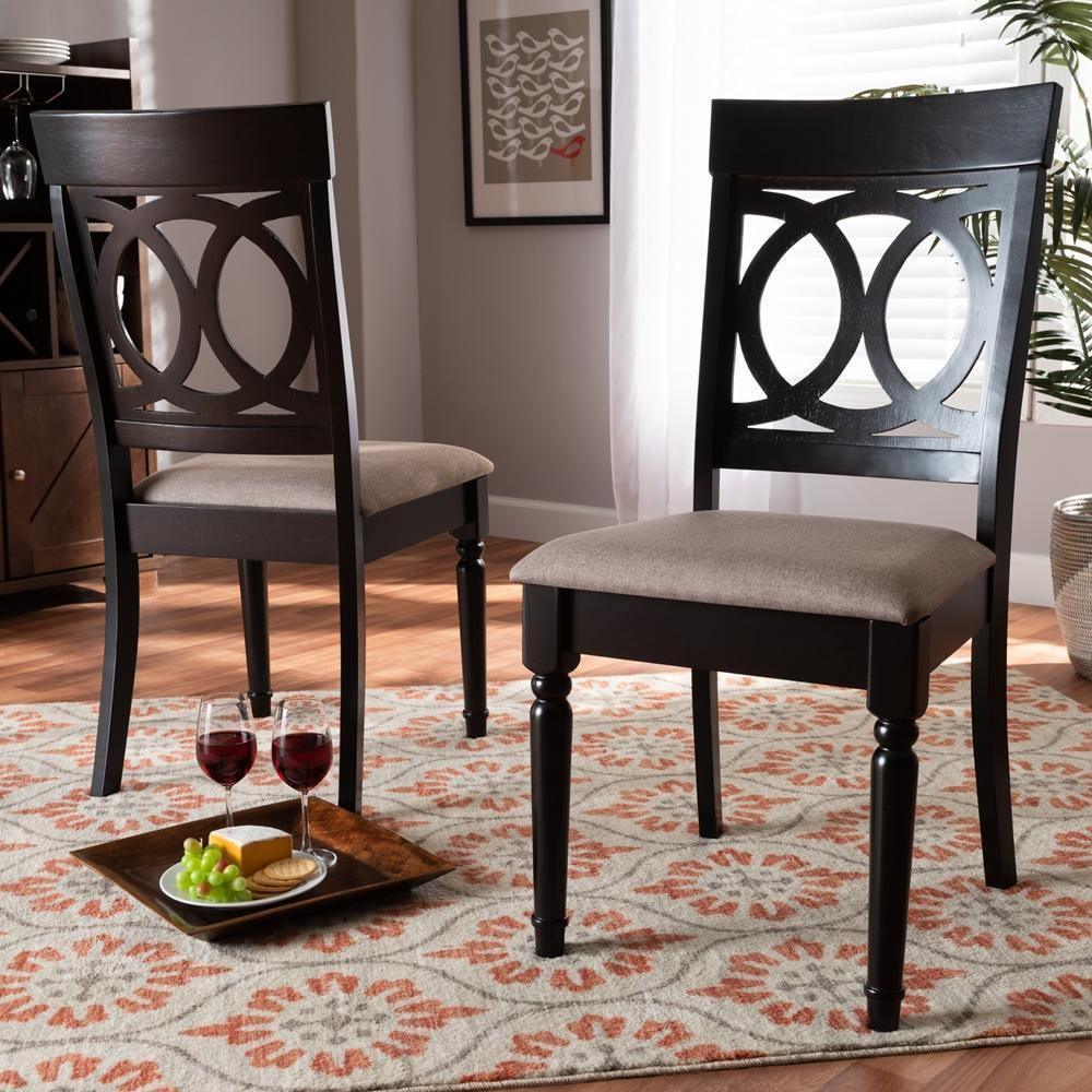 Lucie Modern and Contemporary Sand Fabric Upholstered and Espresso Brown Finished Wood 2-Piece Dining Chair Set Set FredCo