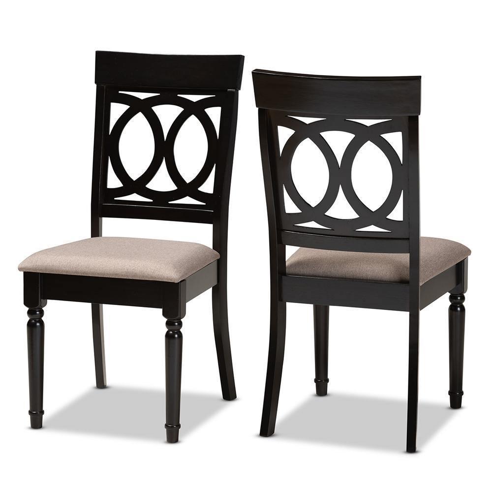 Lucie Modern and Contemporary Sand Fabric Upholstered and Espresso Brown Finished Wood 2-Piece Dining Chair Set Set FredCo