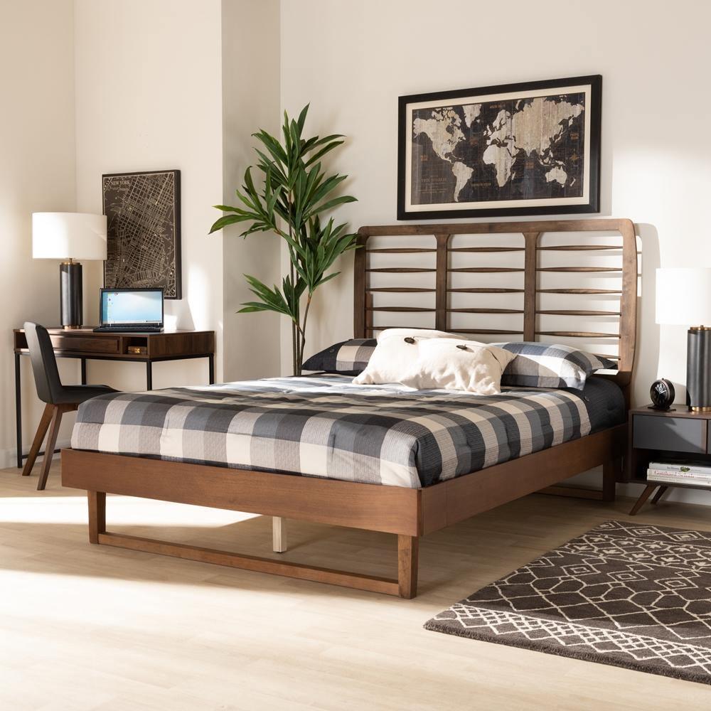 Lucie Modern and Contemporary Walnut Brown Finished Wood Queen Size Platform Bed FredCo